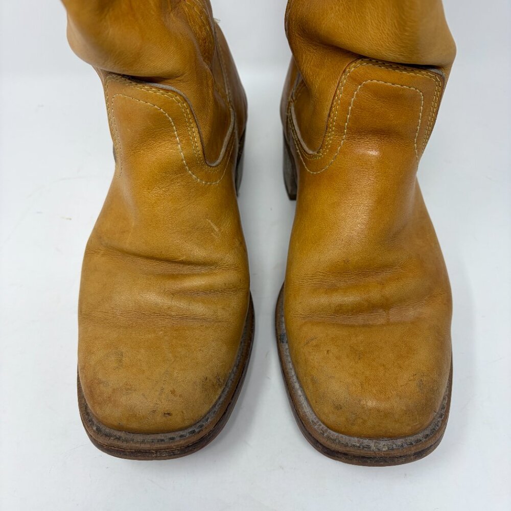 Landis Vtg Tan Leather Campus Distressed Boots Wide 9.5 - Picture 4 of 16